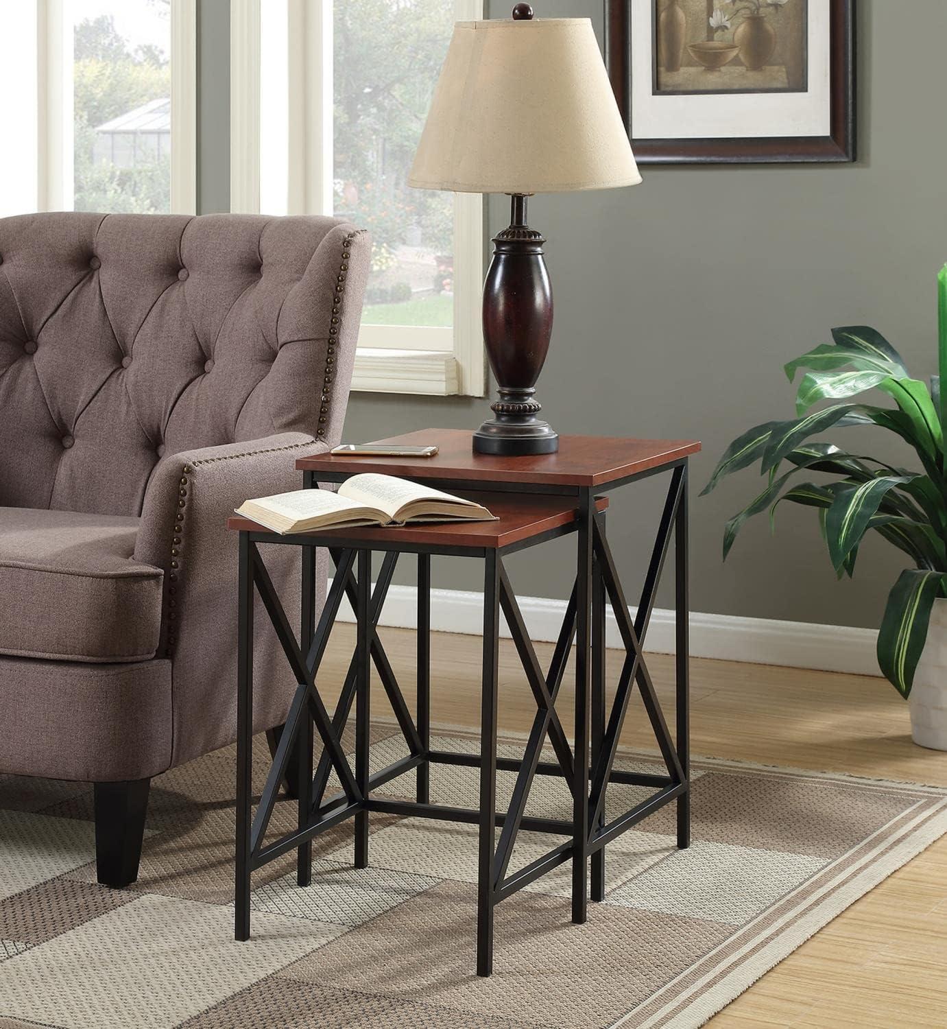 Tucson Cherry & Black Wood Square Nesting End Tables Set