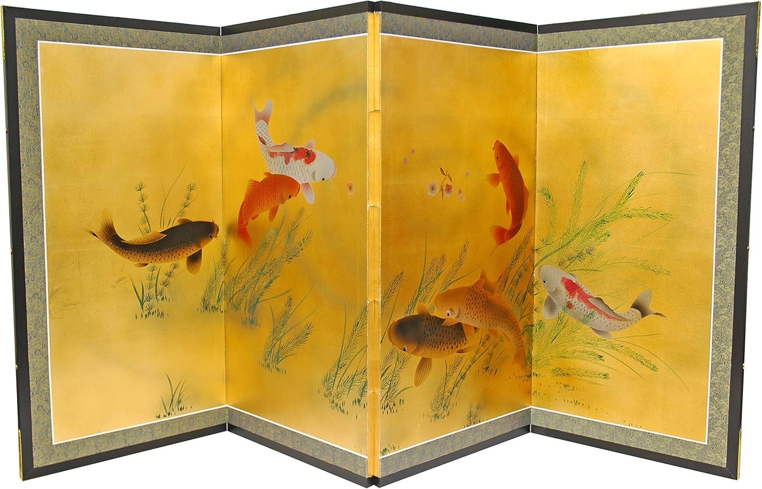 Hand-Painted Gold Leaf Seven Lucky Fish Wall Art