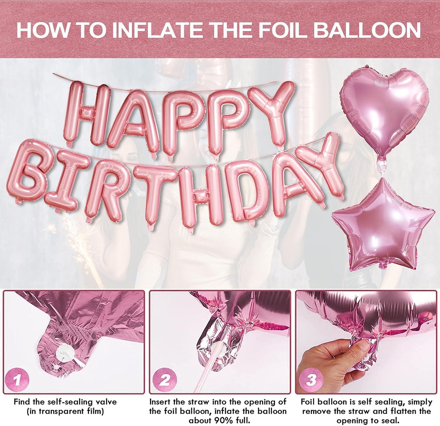 Pink and Silver Birthday Party Decoration Set with Balloons and Banner