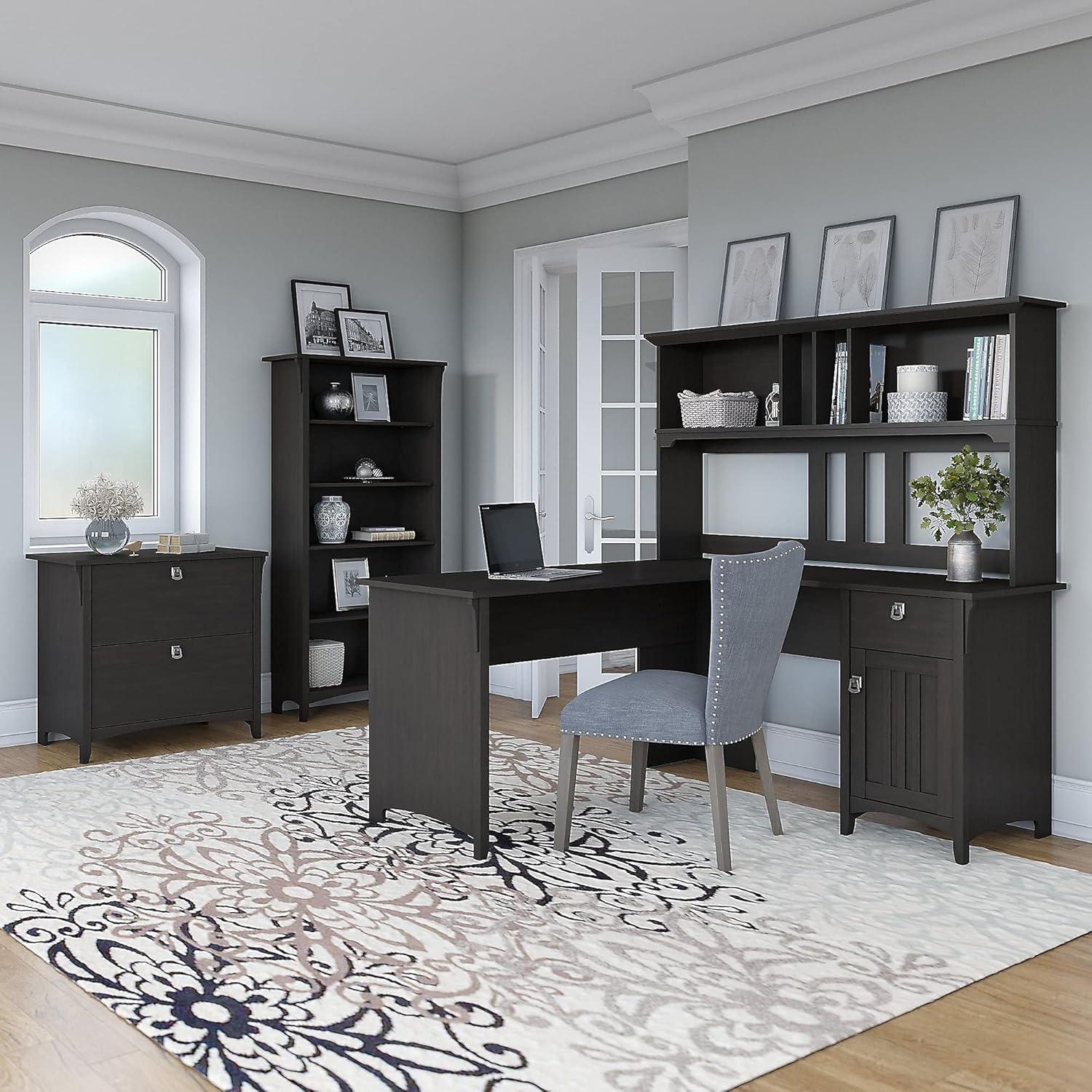 Bush Salinas 60W L Shaped Desk Office Suite in Vintage Black - Engineered Wood
