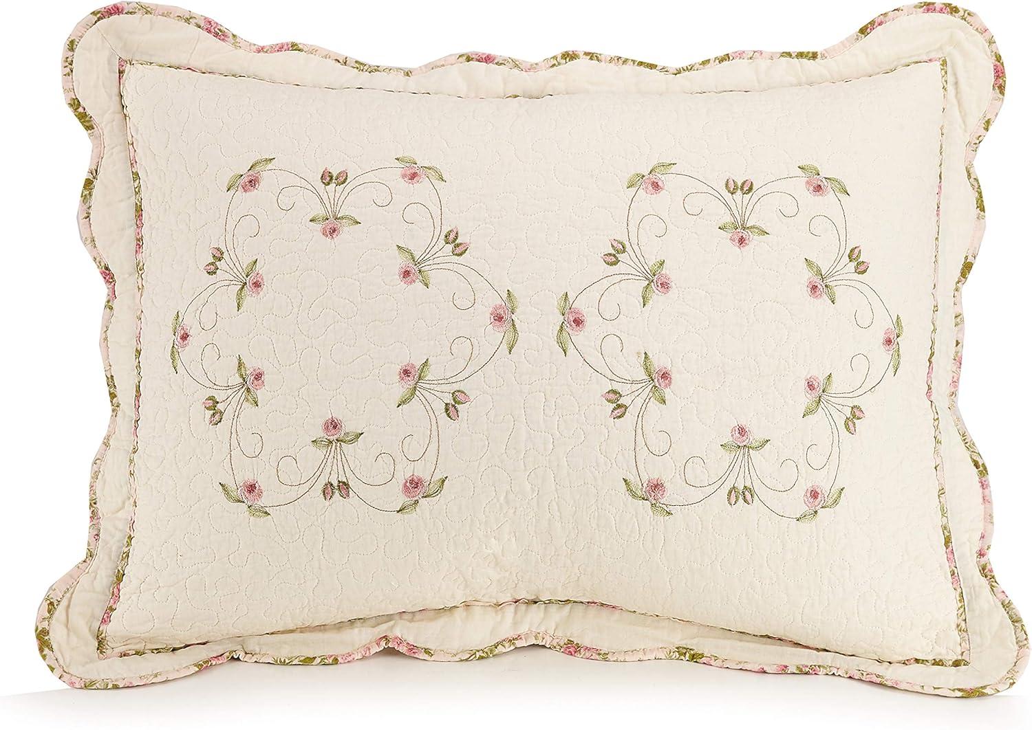 King Pink Cotton Embroidered Quilt Set with Floral Pattern