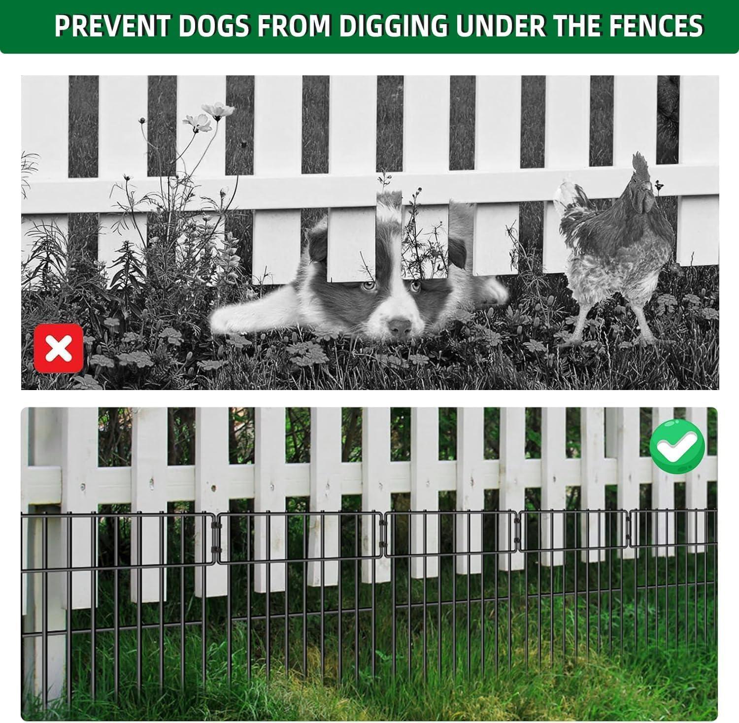 25 Pack Garden Animal Barrier Fence, 1.65inch Spike Spacing No Dig Fence, Reusable Rustproof Metal Fence Border, Dogs Rabbits Blocker Fence for Outdoor Yard, Total 27ft(L) x 17inch(H)