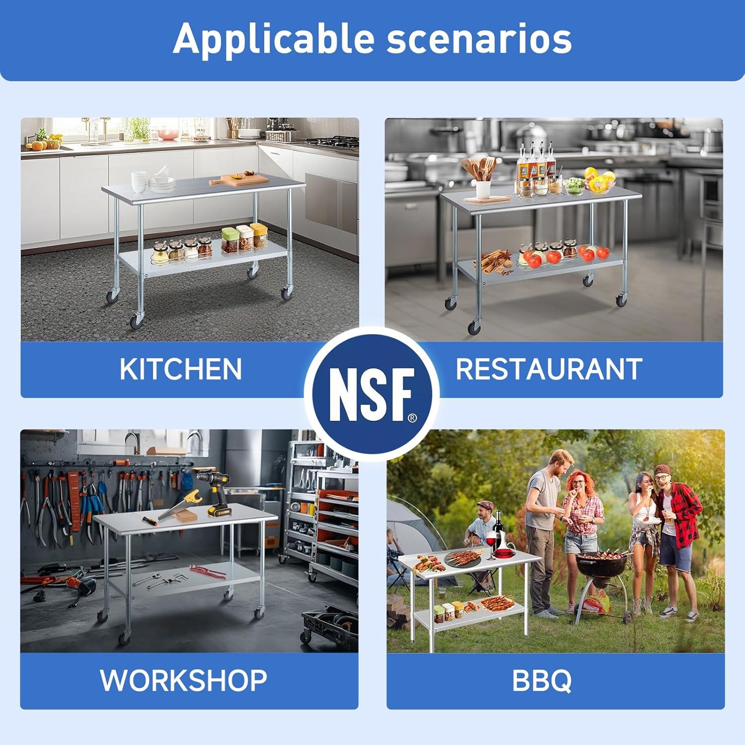 48-Inch Silver Stainless Steel Dining Table with Backsplash