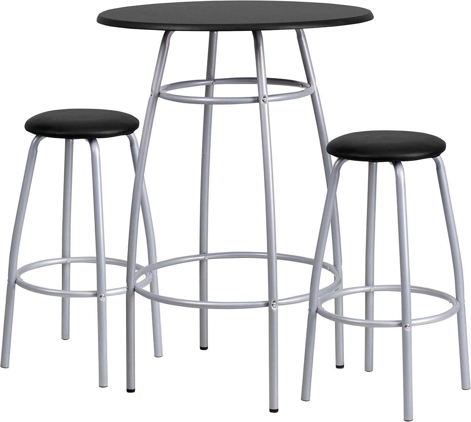 Modern Black and Silver Pub Table Set with 4 Padded Chairs