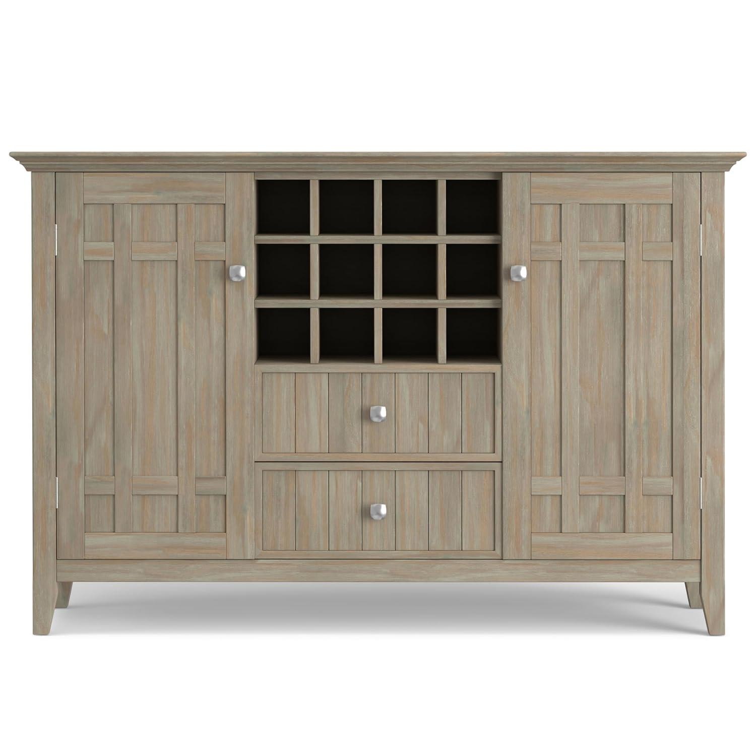 Simpli Home Bedford 54"W Solid Wood Sideboard Buffet and Wine Rack, 2 Drawers, and 2 Cabinets