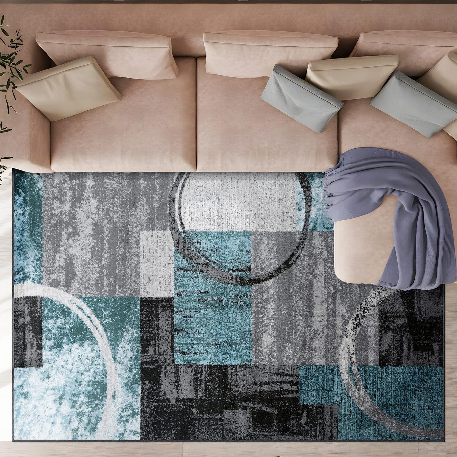 World Rug Gallery Abstract Circle Gray 6'6"x9' Area Rug