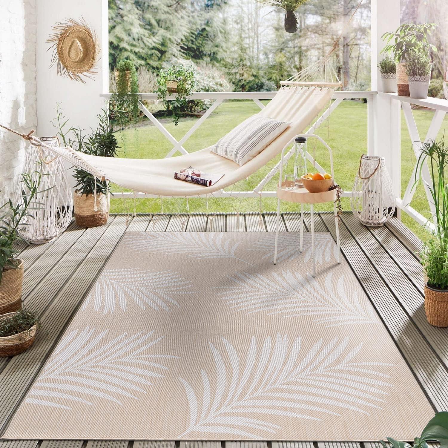 World Rug Gallery Contemporary Palm Leaves Textured Flat Weave Indoor/Outdoor Area Rug