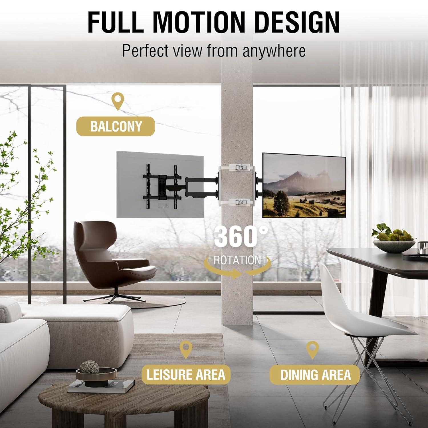 Condo Mounts CondoMounts NO Drill Full Motion Pillar TV Mount,Holds 80lbs,Fits 8" & Wider