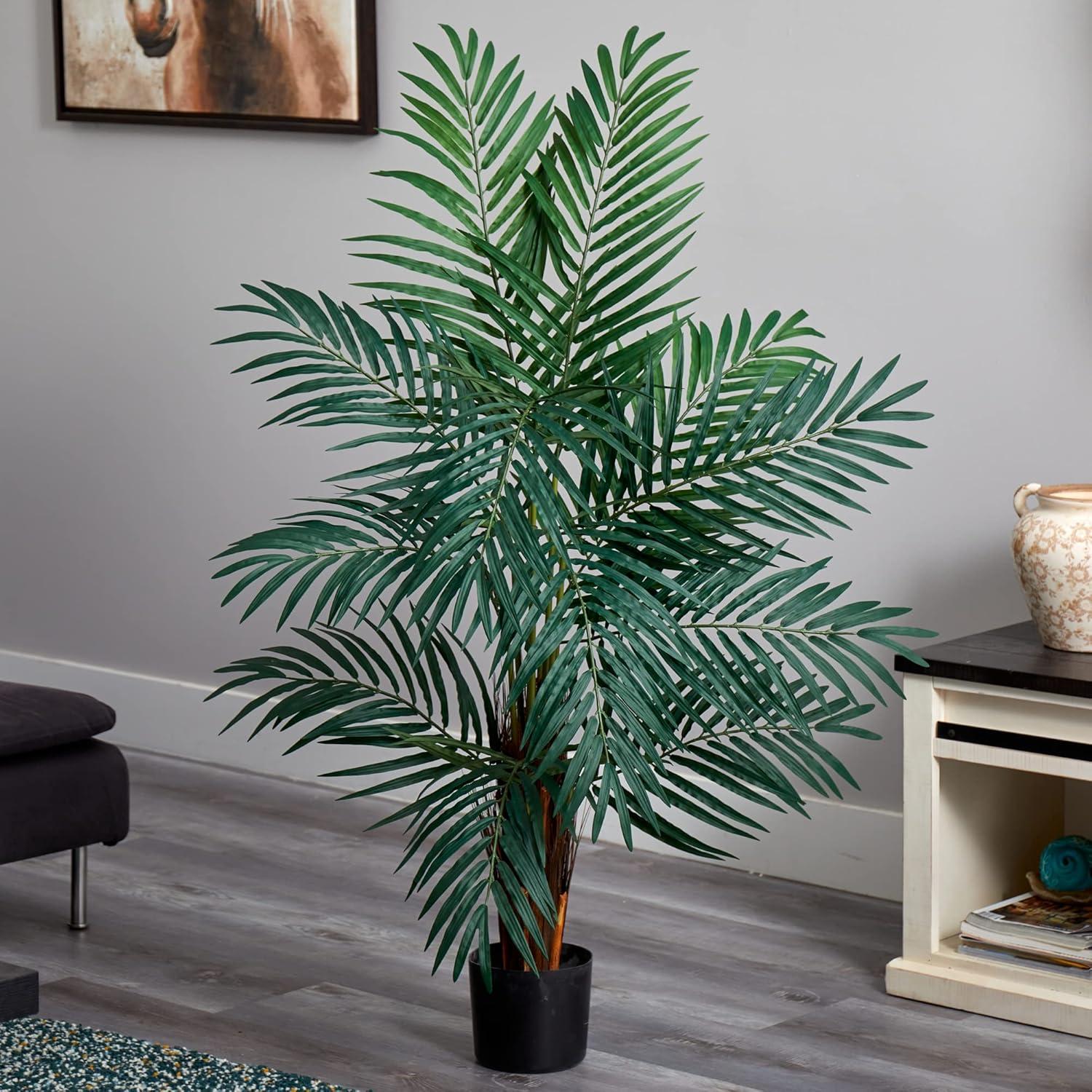 40'' Green Silk and Plastic Potted Areca Palm Floor Plant