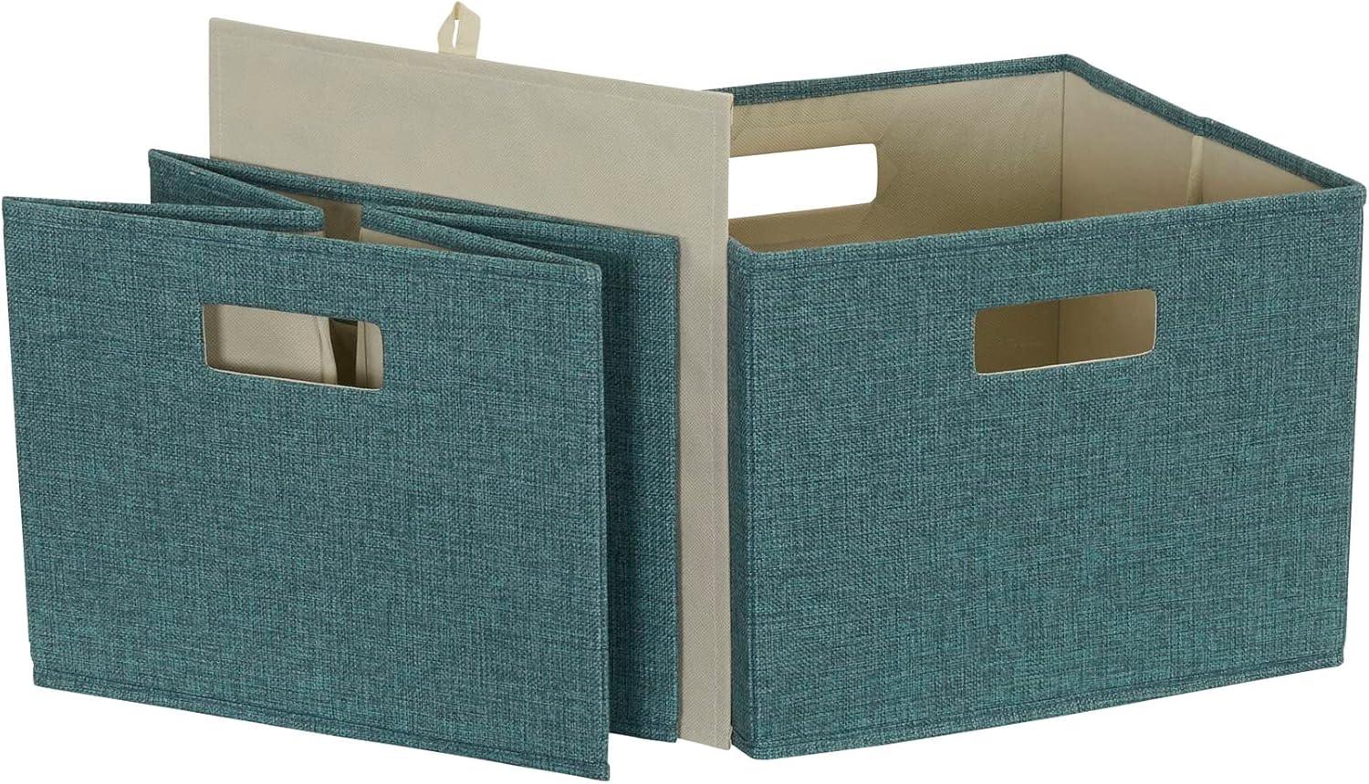 Household Essentials Storage Cubes 2 pack, Blended Poly-Cotton Canvas, Foldable Fiberboard Frame with Cut-out Handles, Open Top, Perfect for Storage and Detailed Organization, Teal