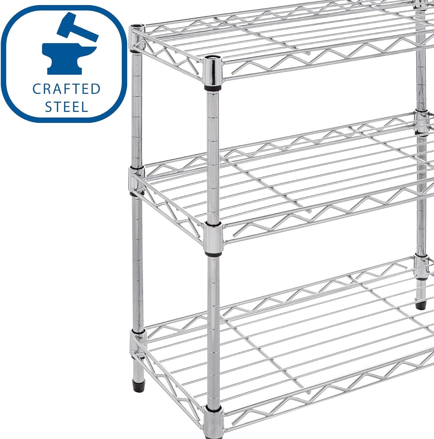 Seville Classics Mini 3-Tier Steel Wire Shelf Organizer Shelving for Cabinets, Bath, Kitchen, Countertop, 17. 5" W x 7. 5" D, Chrome