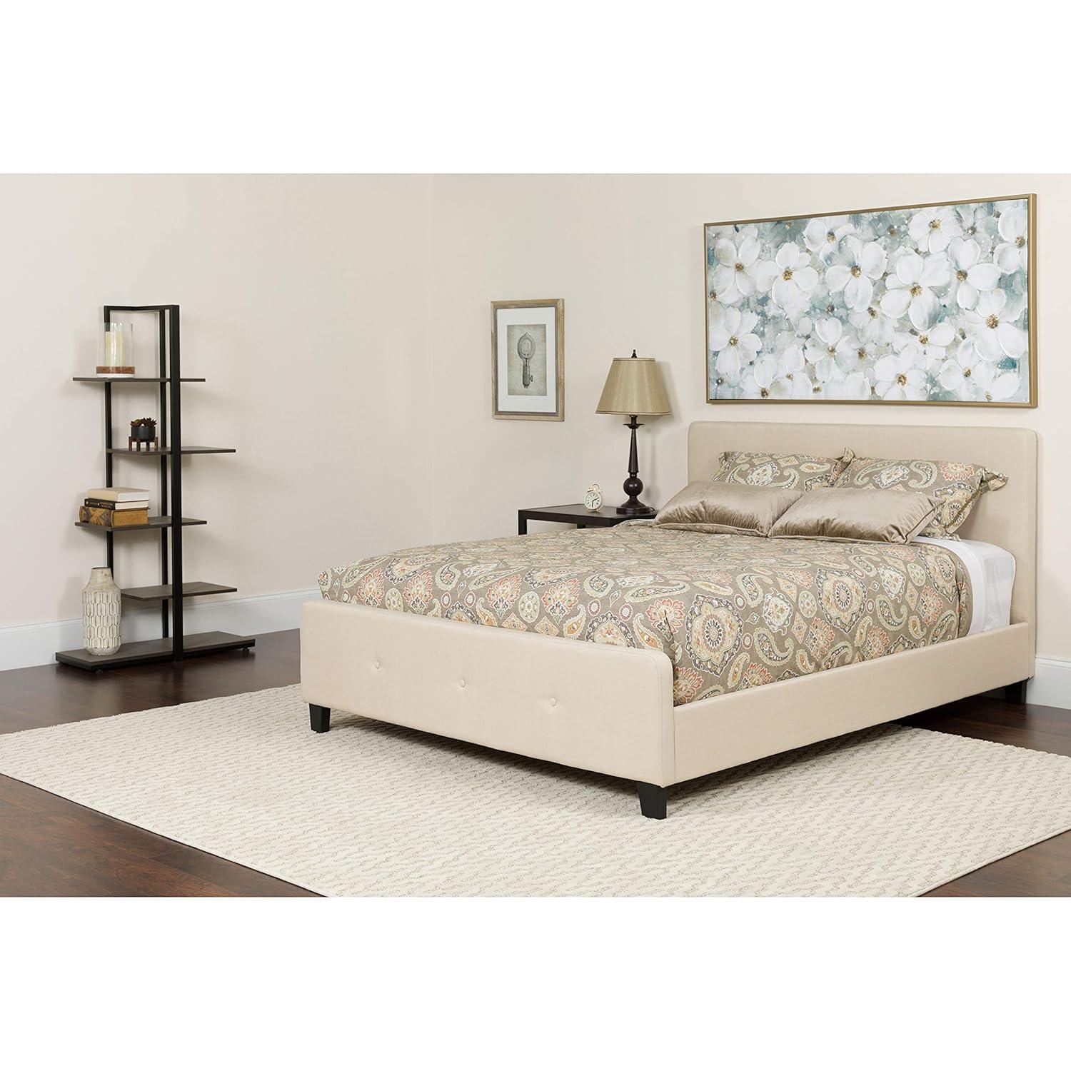 Flash Furniture Tribeca Queen Size Tufted Upholstered Platform Bed in Beige Fabric