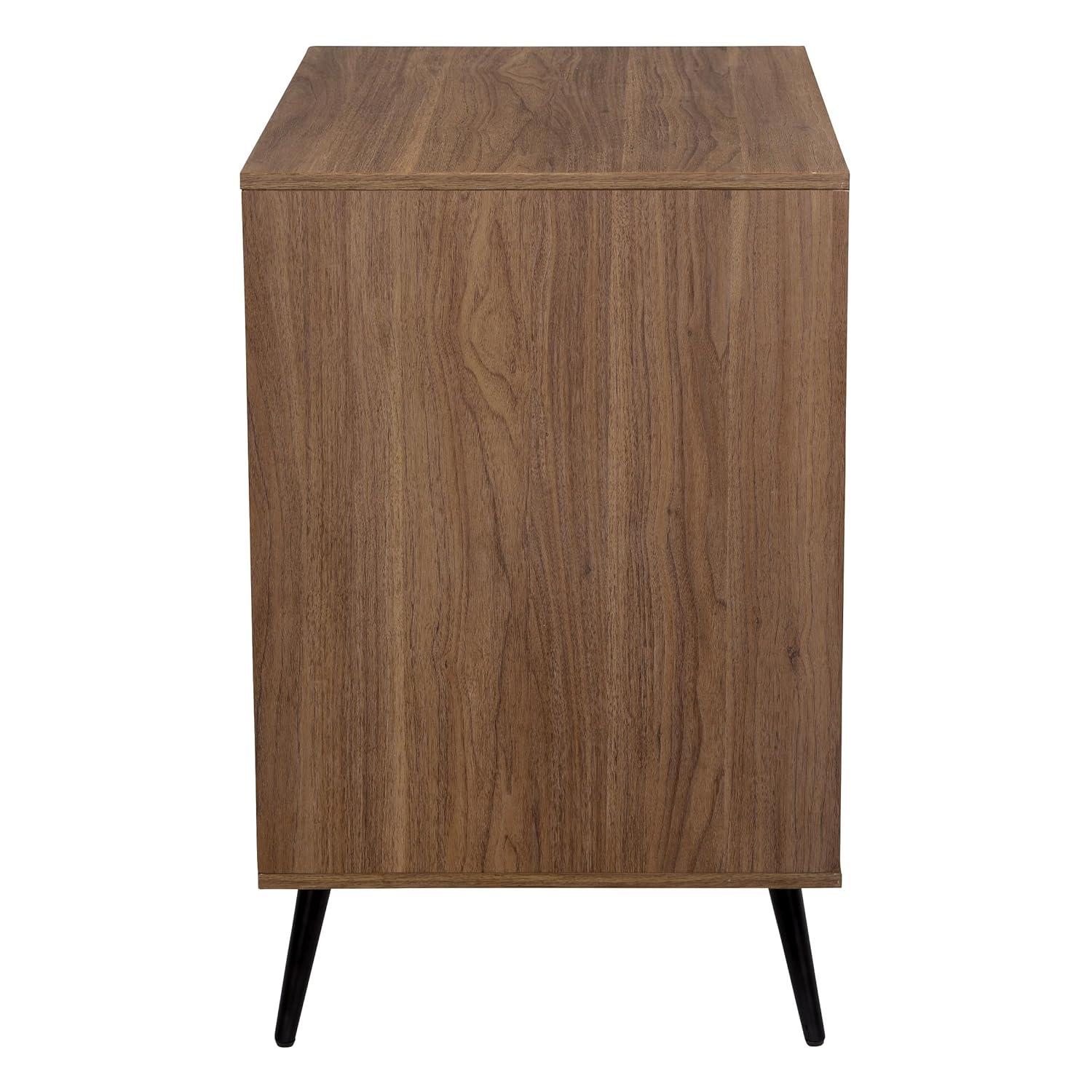 OSP Home Furnishings Retro Record Player Stand Console with Album Storage, Majestic Walnut Finish