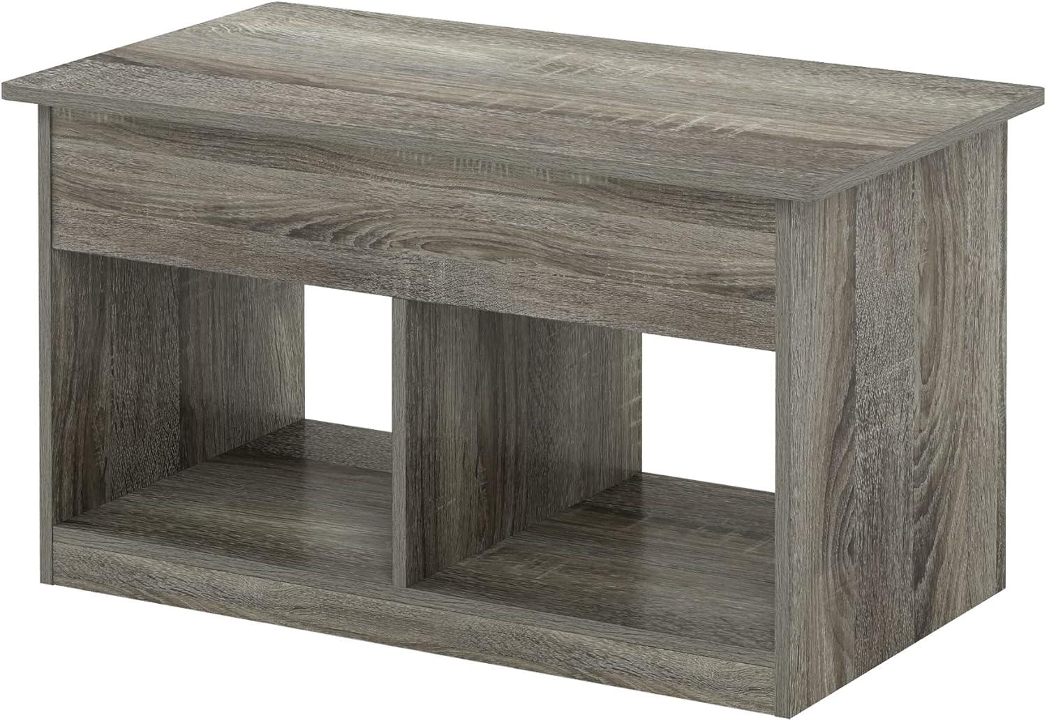 French Oak Grey Rectangular Lift-Top Coffee Table with Storage