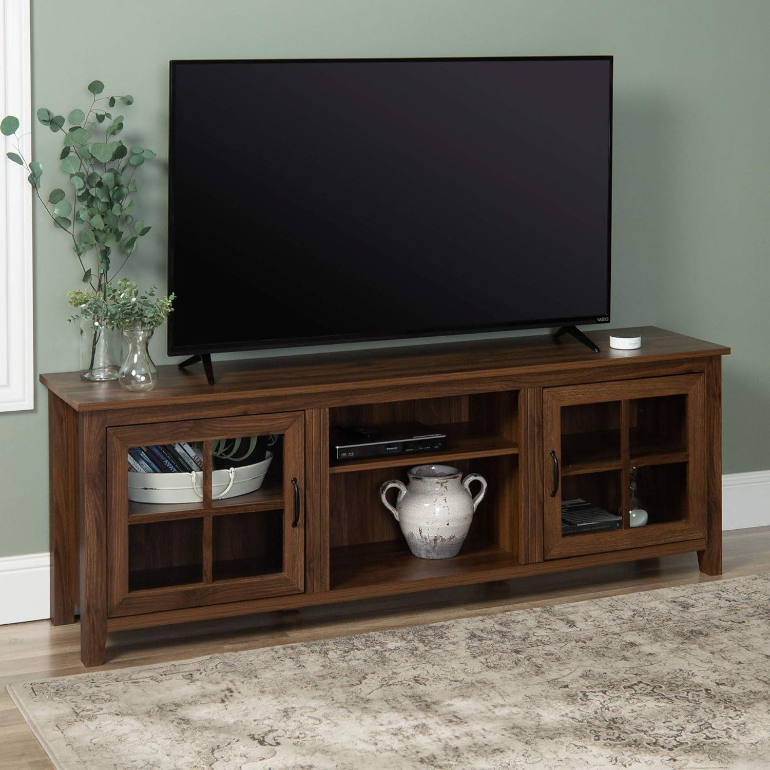Walker Edison Modern Farmhouse TV Stand for TVs Up to 78", Dark Walnut