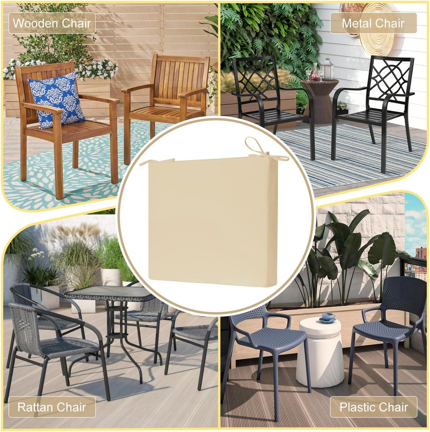 LOVTEX Outdoor Chair Cushions Set of 4, Waterproof Patio Chair Cushions with Ties, 18.5 x 16 x 3 inch, Khaki