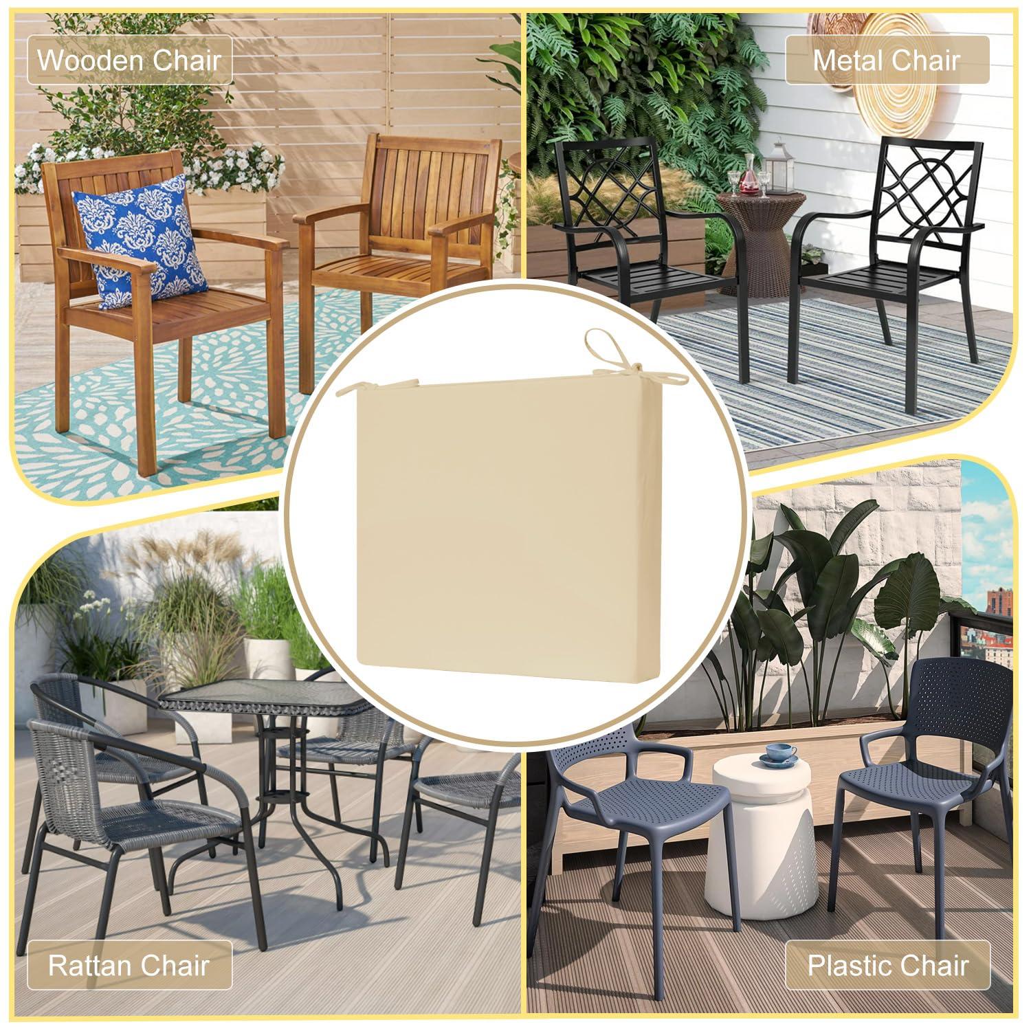 LOVTEX Outdoor Chair Cushions Set of 4, Waterproof Patio Chair Cushions with Ties, 18.5 x 16 x 3 inch, Khaki