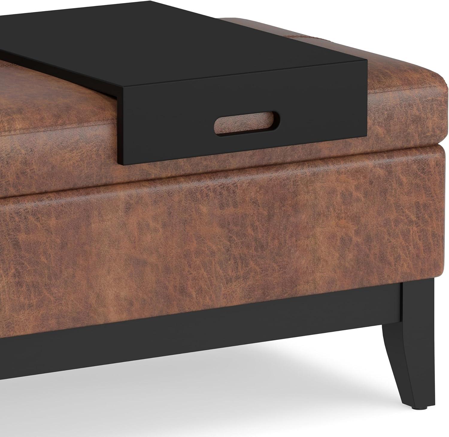 Simpli Home Oregon 42"W Upholstered Storage Ottoman Bench with Lift-Top Lid and Tray