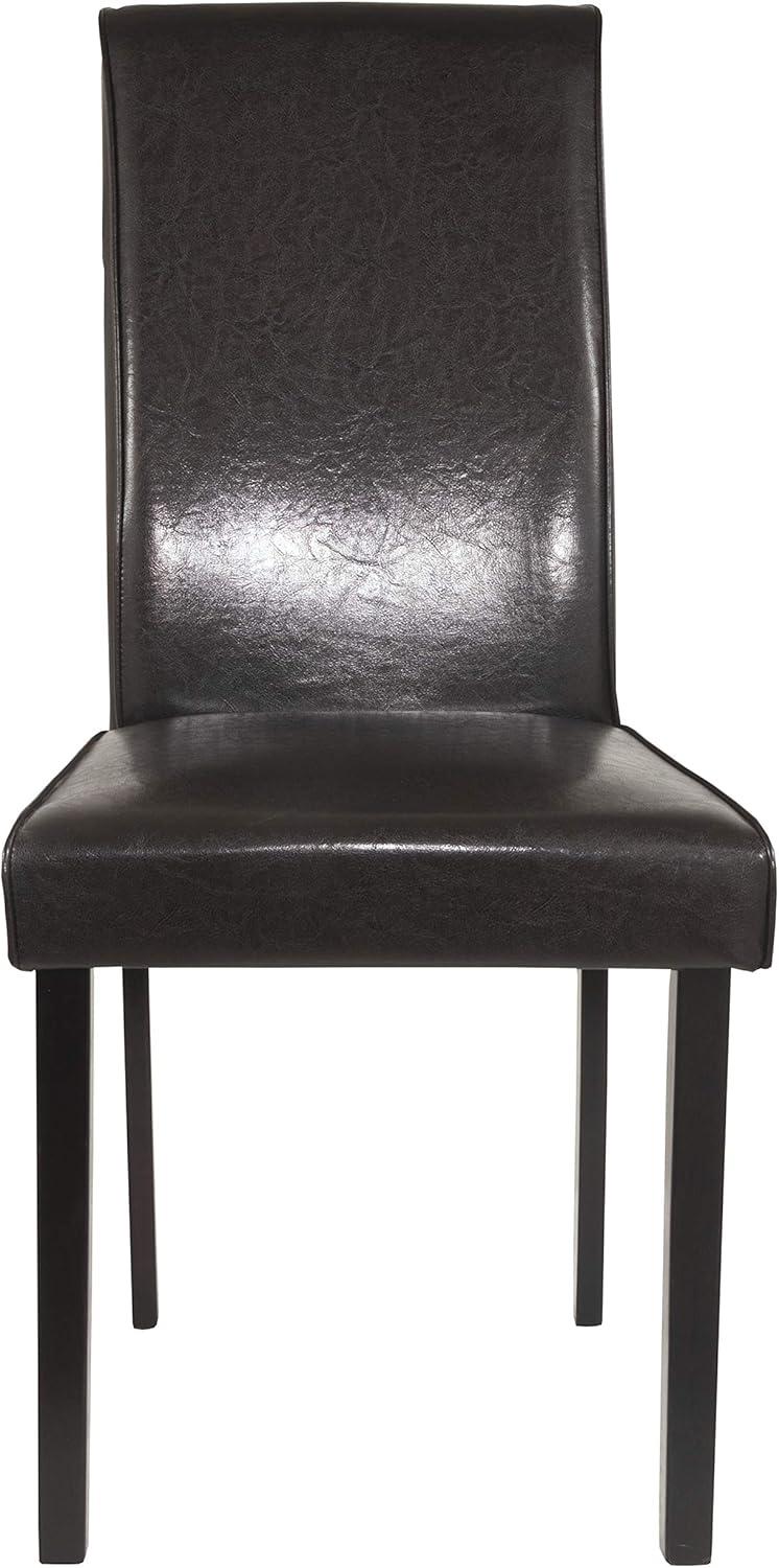 High Back Dark Brown Faux Leather Parsons Side Chair