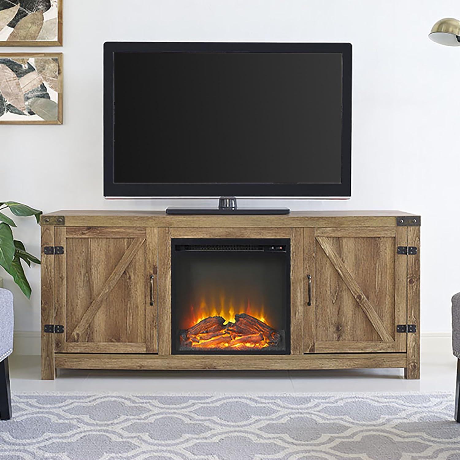 Barnwood 58" Rustic Fireplace TV Stand with Cabinet