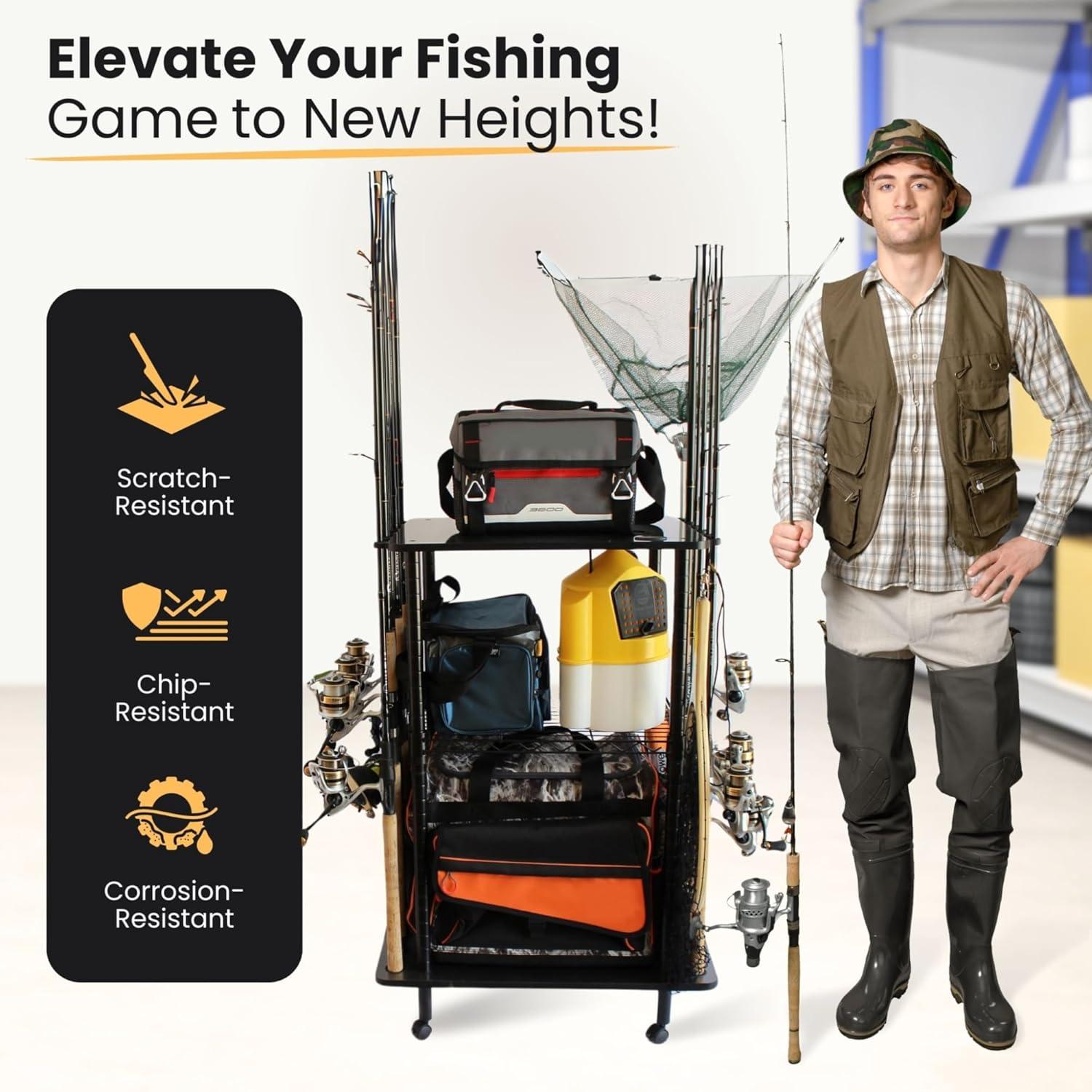 Rush Creek Creations 12 Fishing Rod Tackle Cart, Fishing Storage Rack