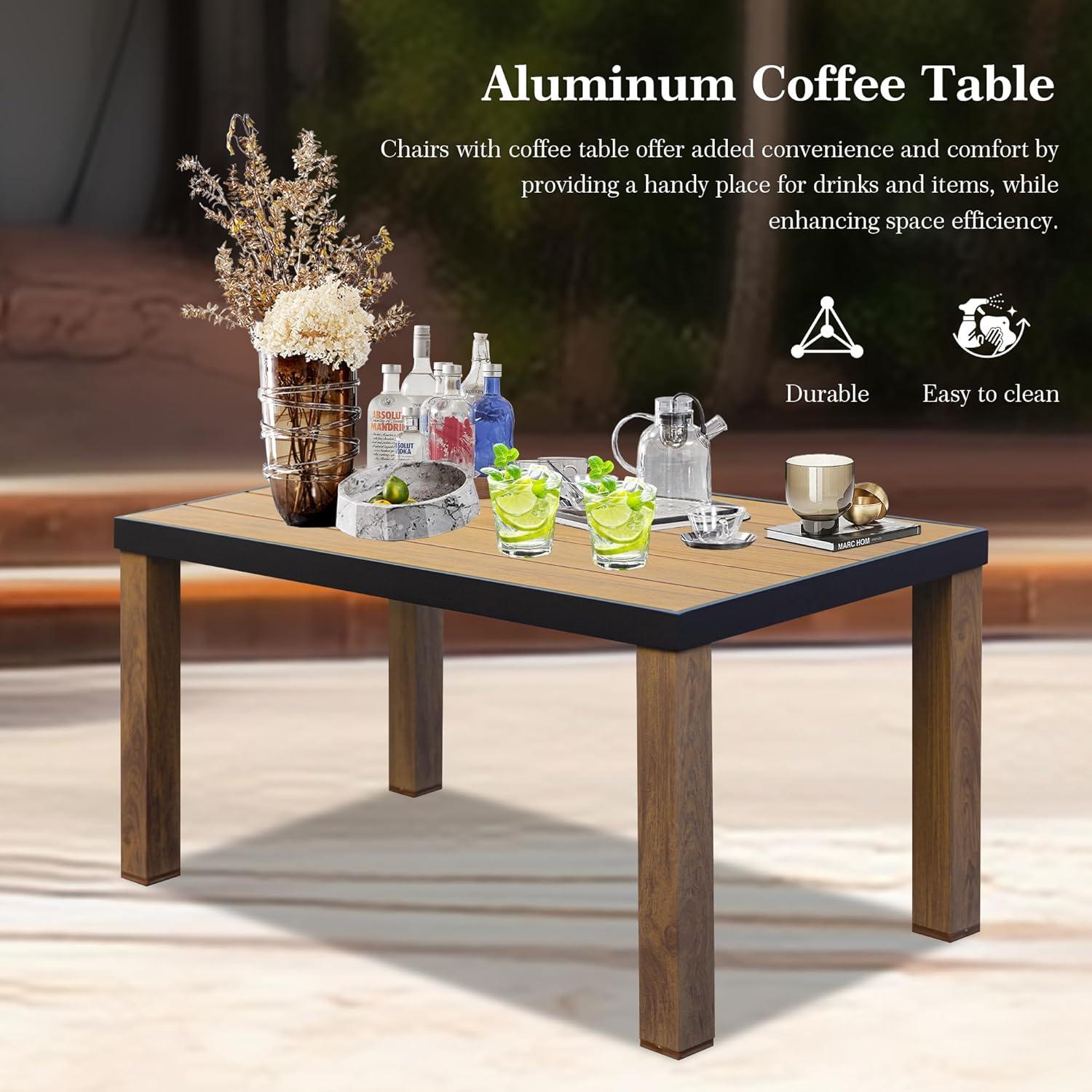 Domi Aluminum Patio Furniture Set, 4-Piece Modern Conversation Set with Cotton Padding Backrests and Seats, Outdoor Sectional Metal Sofa Set with 5.5 Inch Cushion and Coffee Table for Balcony, Garden