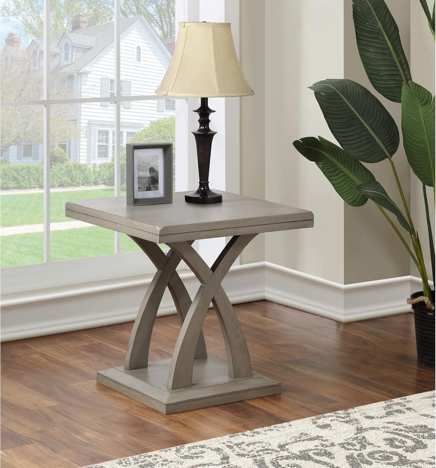 Jocelyn Gray Wood and Silver Metal X-Base End Table