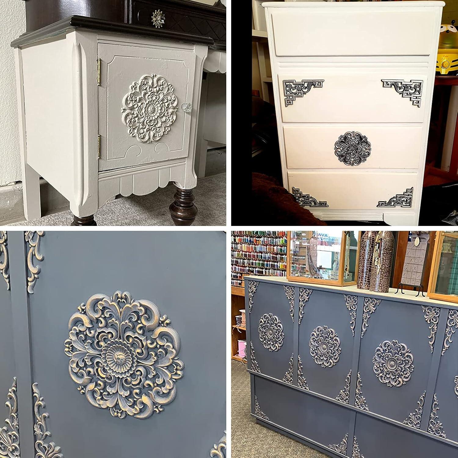 Frcolor Wood Corner Wooden Applique Onlay Furniture Cabinet Carved Decals Flower Unpainted Oval Appliques Diy Onlays Carving