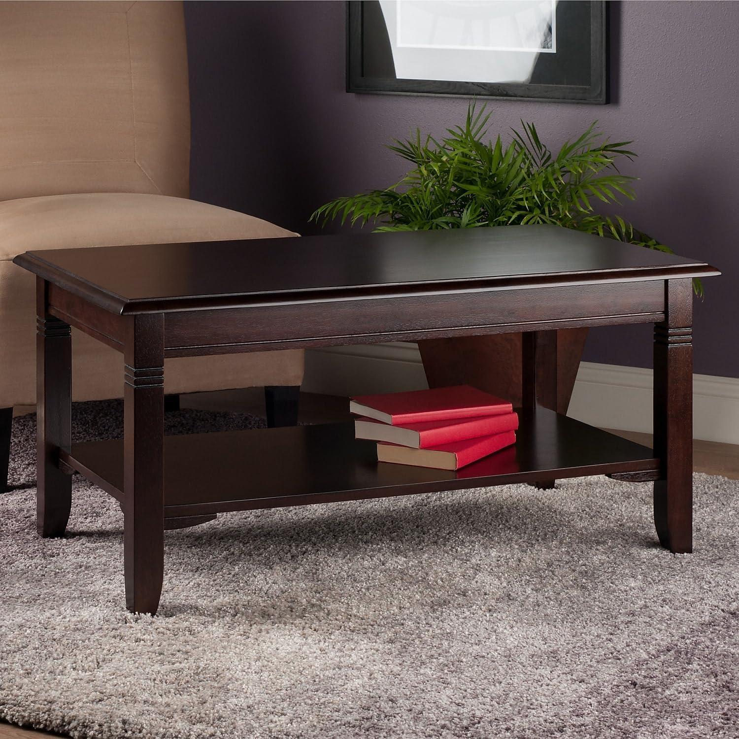 Nolan Coffee Table - Cappuccino - Winsome: Solid Wood, Lower Shelf Storage, Elegant Design