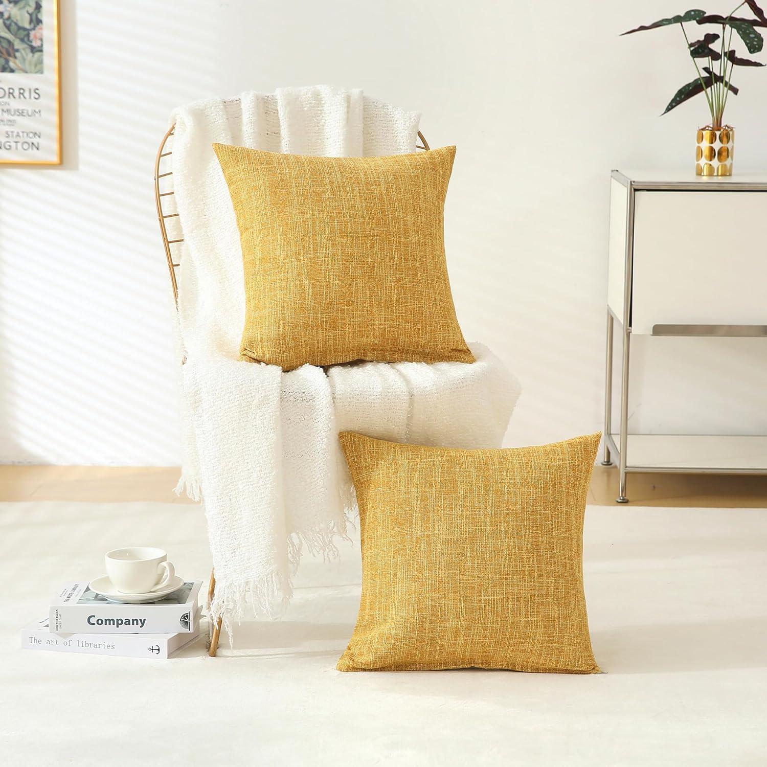 MAXAYA Set Of 2 Mustard Yellow Pillow Covers 18X18 Inch Rustic ...