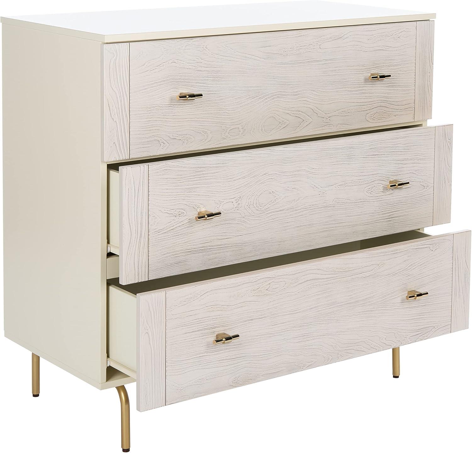 SAFAVIEH Genevieve Mid-Century Retro 3 Drawer Dresser, Cream/White Washed (36 in. W x 18 in. D x 36 in. H)