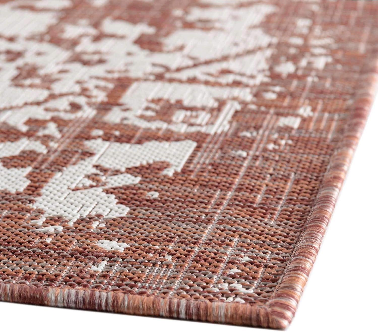 Rust Red and Ivory Rectangular Outdoor Area Rug