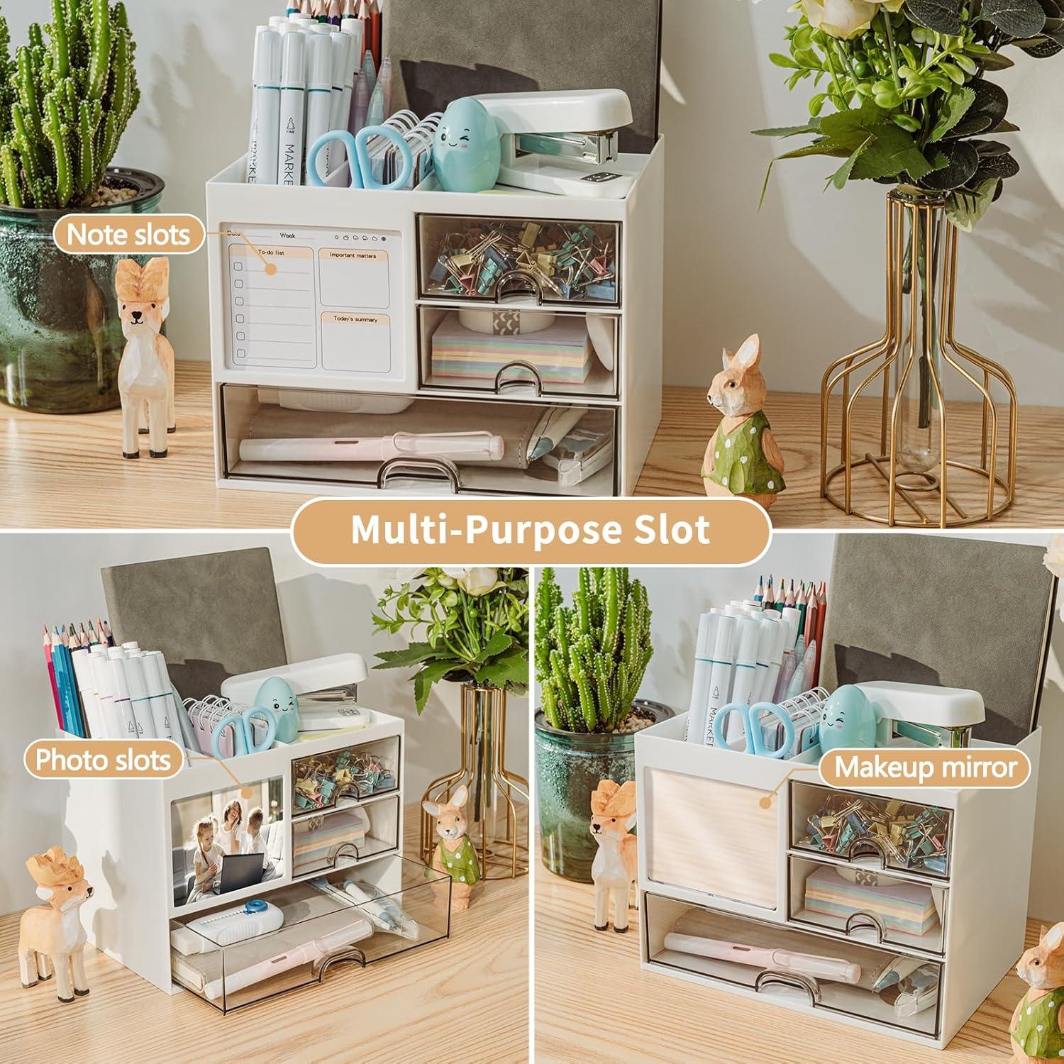 Polished ABS Plastic Multi-Functional Desk Organizer with Drawers