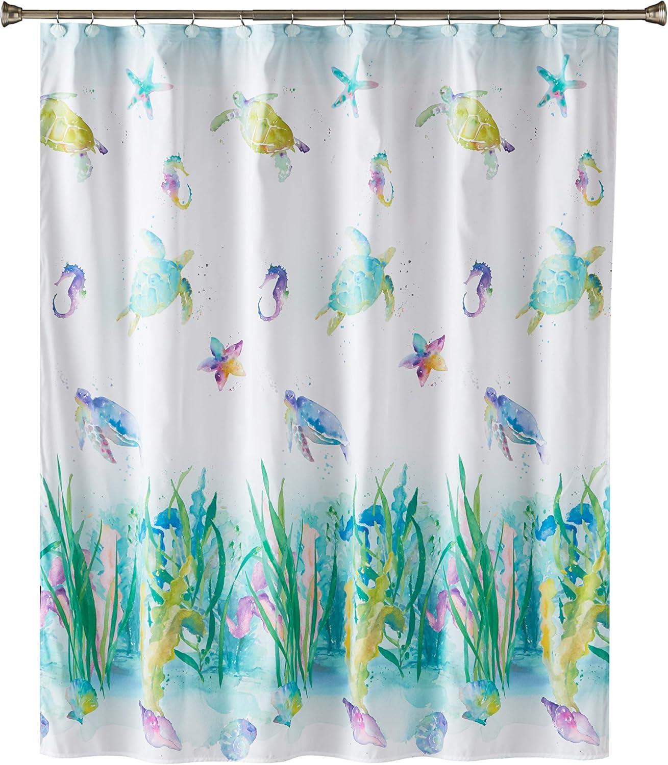 SKL Home Watercolor Ocean Fabric Shower Curtain, Multicolor, 70" x 72"
