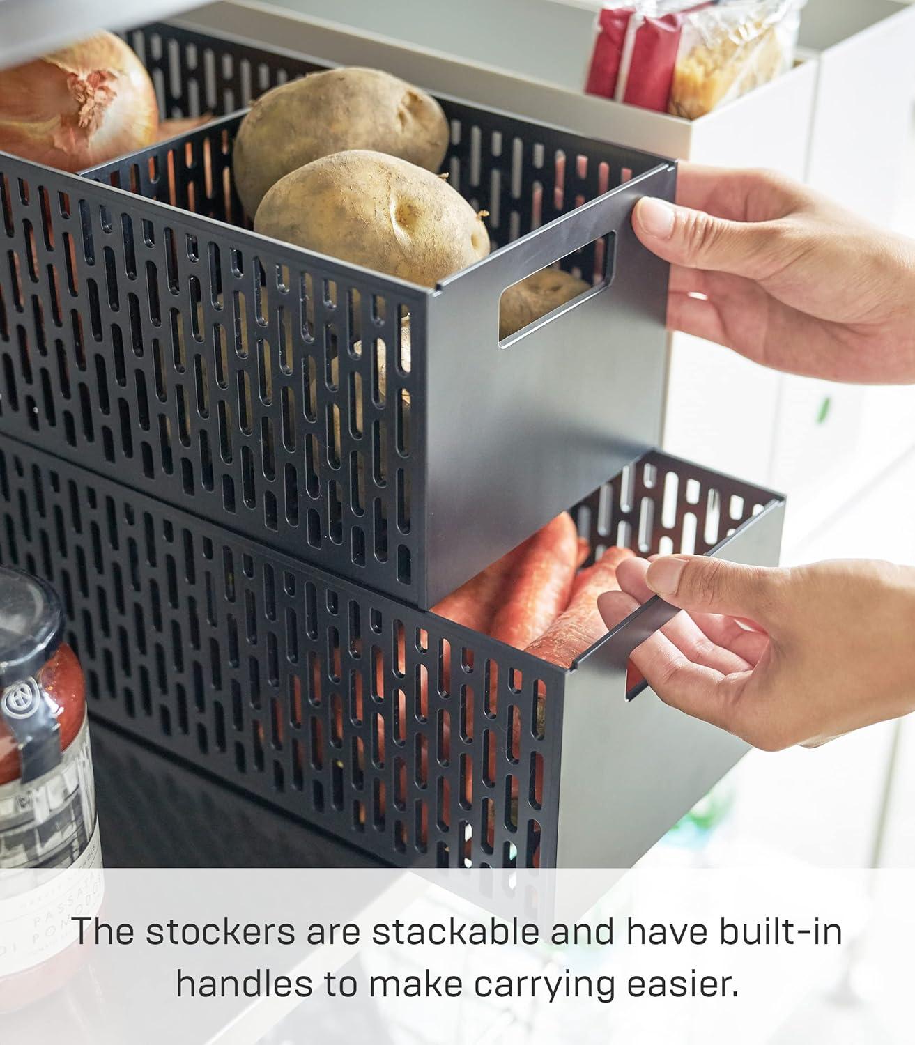 Yamazaki Home Stacking Baskets / Fruit Basket/ Vegetable Basket, Plastic, Handles, Stackable