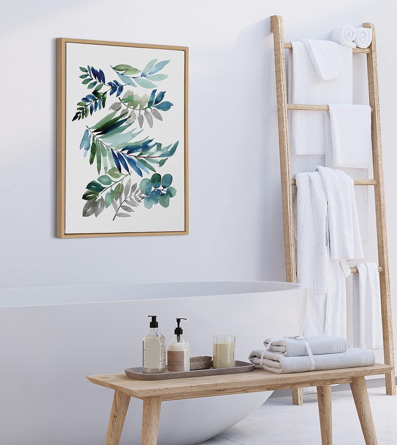 23" x 33" Sylvie Tropic Leaves Blue by Sara Berrenson Framed Wall Canvas - Kate & Laurel All Things Decor