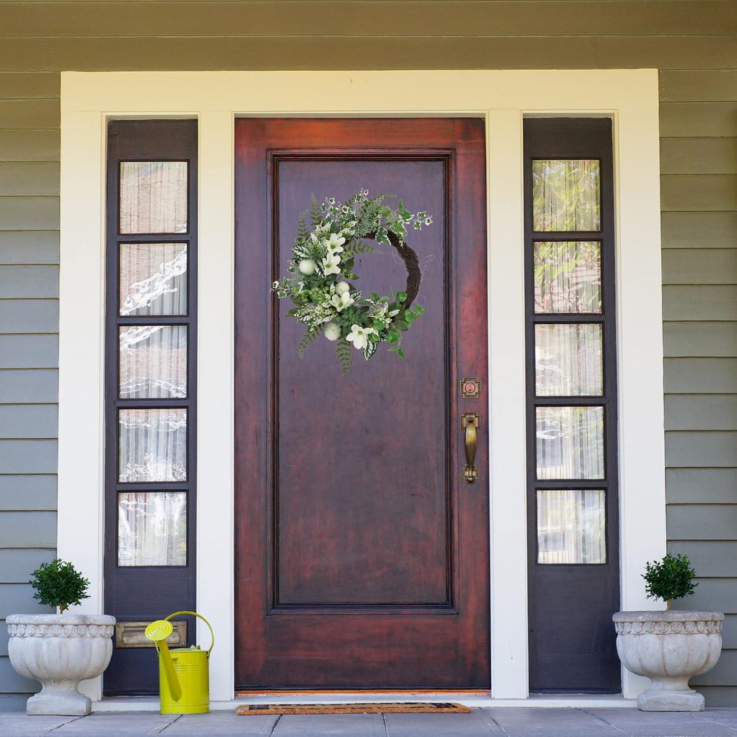 24-Inch Green and White Artificial Floral Grapevine Wreath