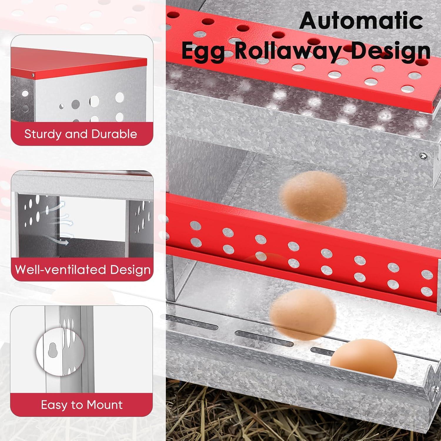 Red and Silver Galvanized Steel 6-Compartment Chicken Nesting Box