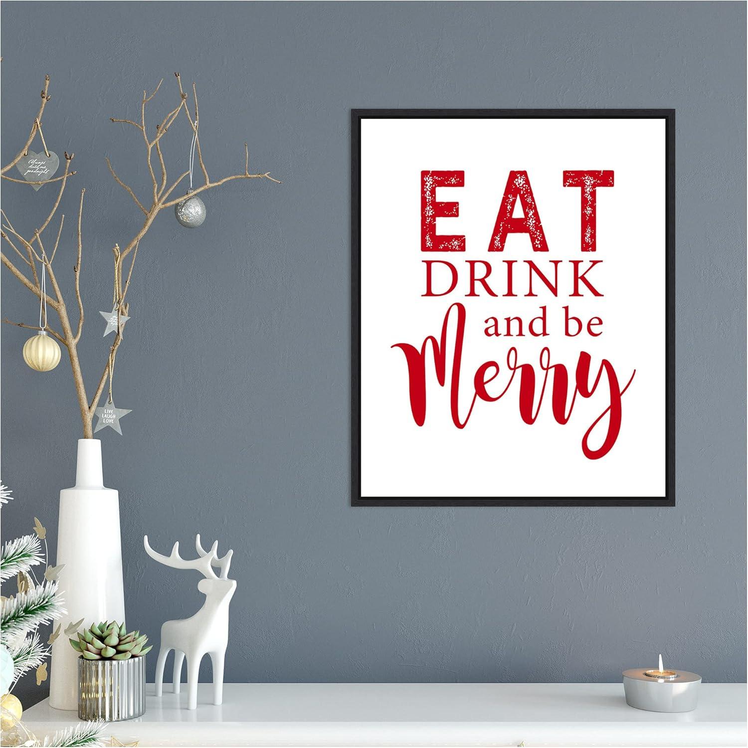 Eat Drink and Be Merry Red Framed Canvas Wall Art