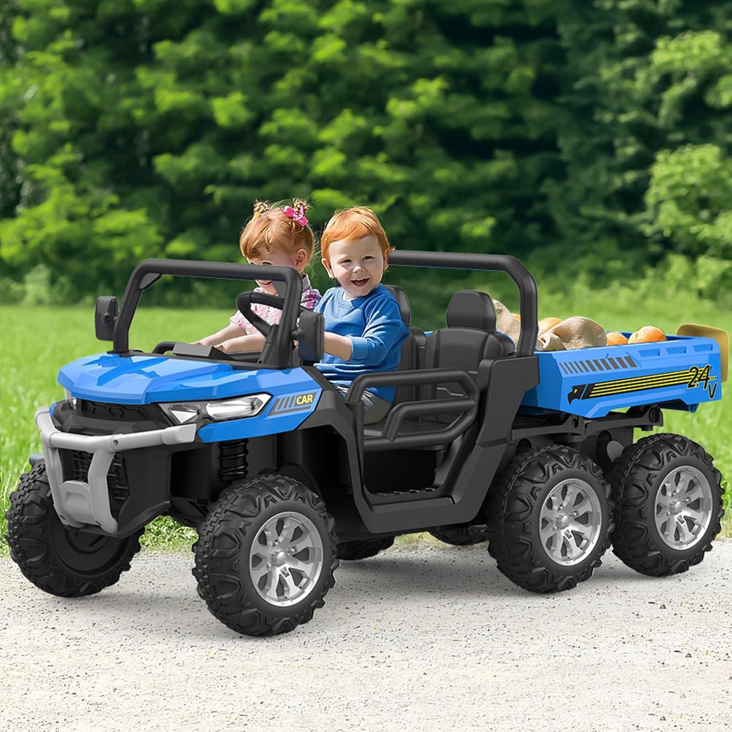 Danolapsi 2-Seater Ride on Car,6X6 24V Kids Ride On Dump Truck 2 Seater Ride On Car with Remote Control Electric Utility Vehicles UTV Battery Powered 6 Wheeler with EVA Tires Wheels,(ship in 2 boxes)