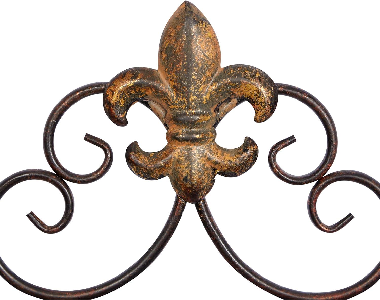 DecMode Bronze Metal Suspended Fleur De Lis Wall Decor with Scrollwork Hanger