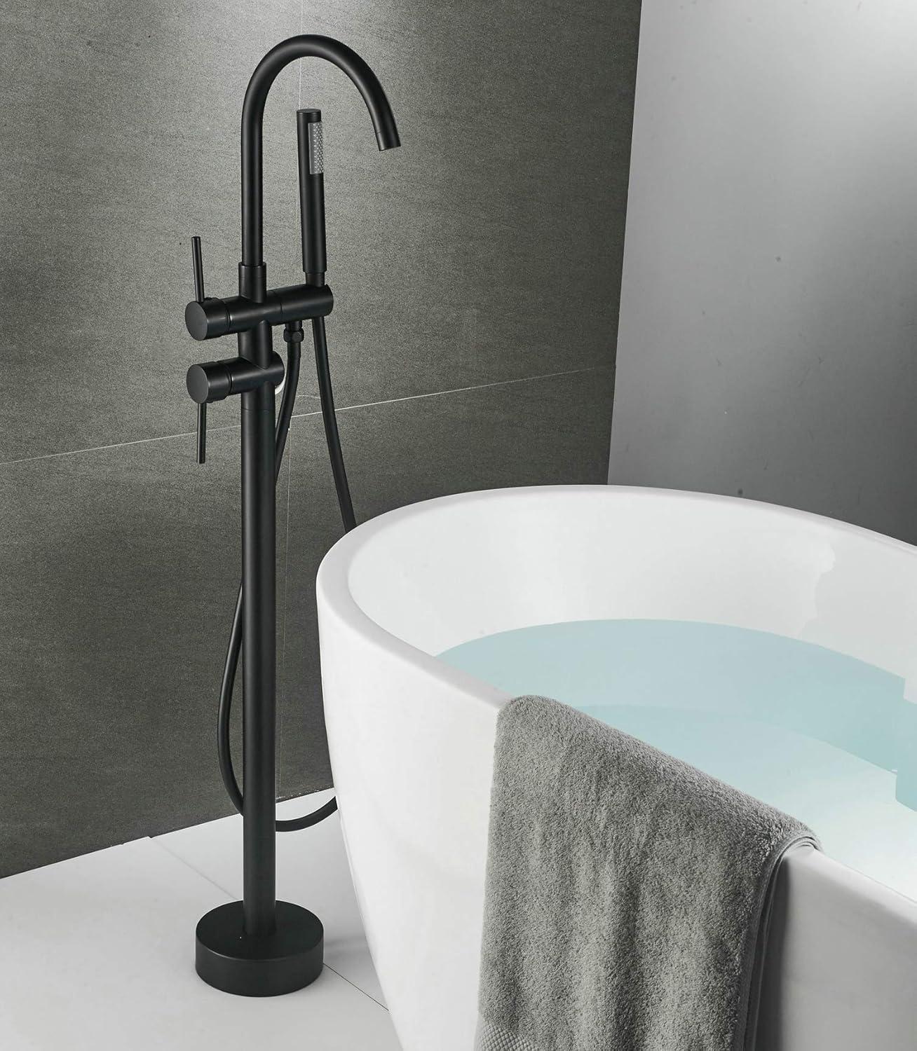 Freestanding Tub Faucet Tub Filler - Floor Mount Bathtub Faucet with Handheld Shower - Matte Black Shower Faucet Free Standing Bathroom Faucets SHUNLI