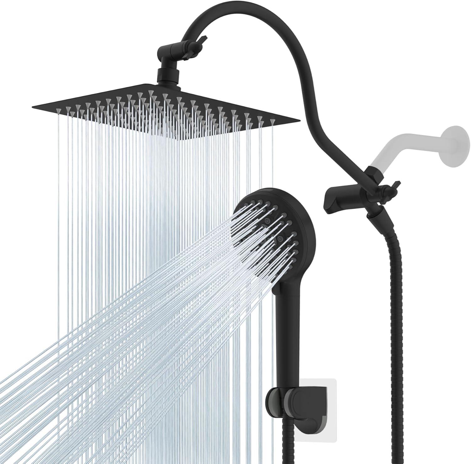 Hibbent 8 Inch Metal Rainfall Shower Head/Handheld Showerhead Combo SCW01-HS070-AS080-MB