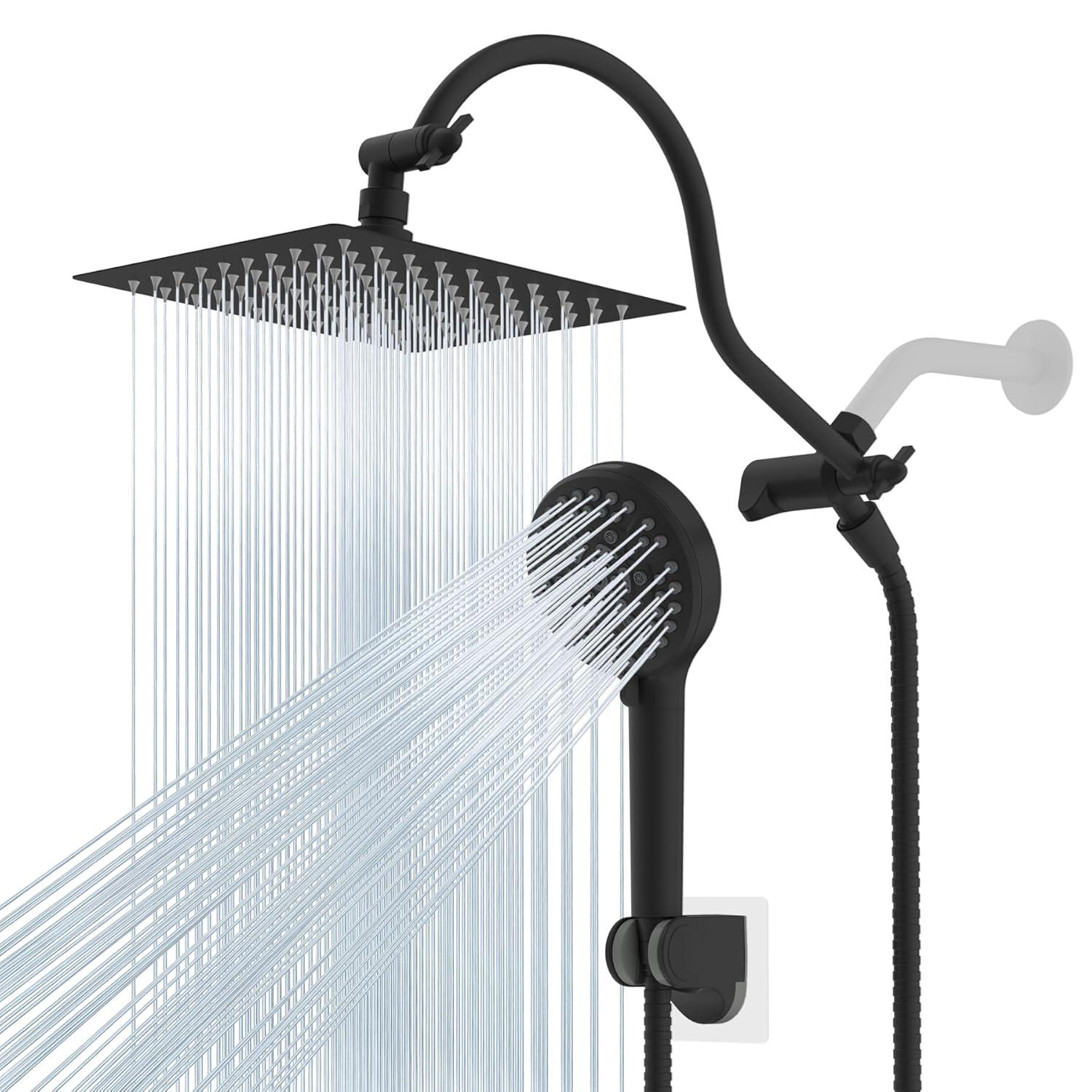 Hibbent 8 Inch Metal Rainfall Shower Head/Handheld Showerhead Combo SCW01-HS070-AS080-MB