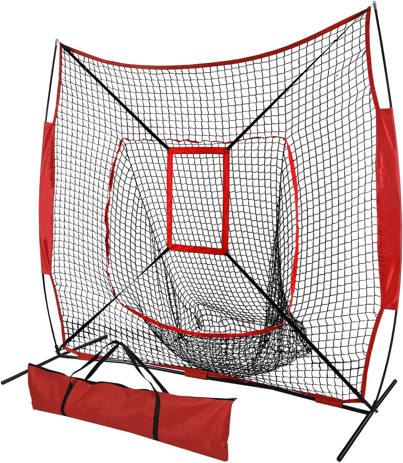 Zeny 7' x 7' Baseball Softball Practice Net Hitting Pitching Training Net w/Strike Zone,Bow Frame & Carry Bag