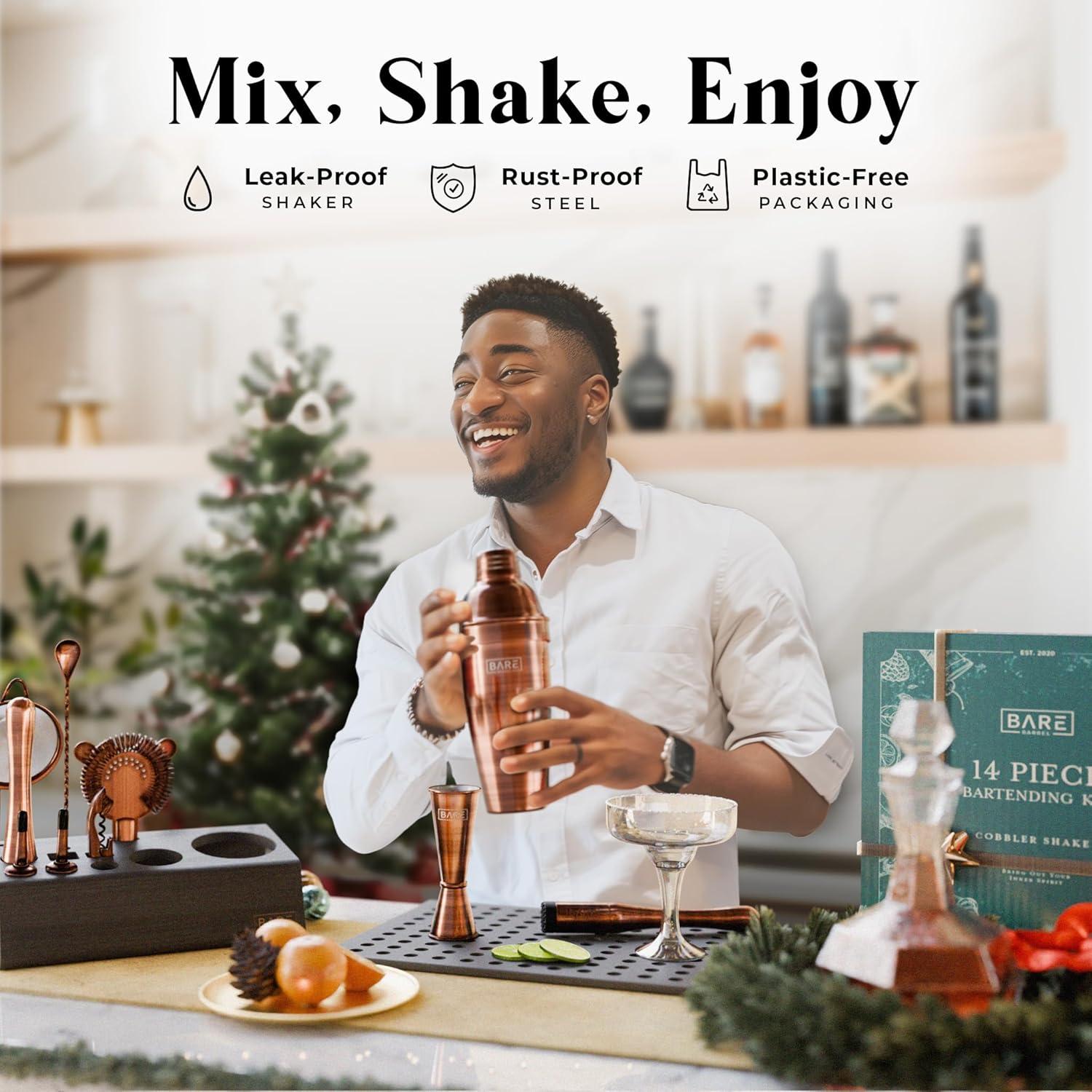 Mixology Bartender Kit Bar Set | 14-Piece Cocktail Shaker Set | Martini Barware Mixing Tools for Home Bartending | Incl. 35 Recipe Cards | Gift Set (24oz Cobbler Shaker, Gold/Black)