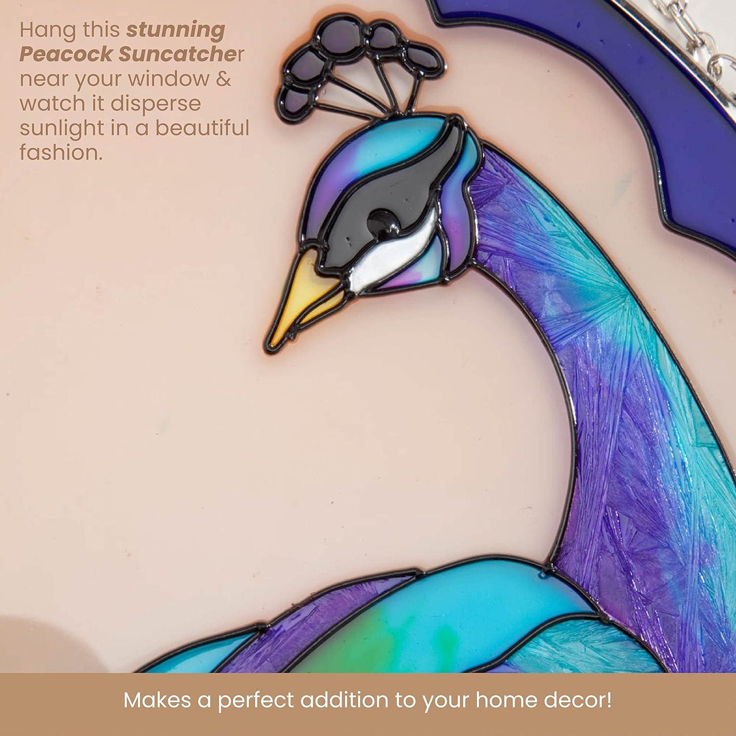 Bits and Pieces - 9⅞” Peacock Art Glass Suncatcher - Majestic Peacock - Patio Decor - Indoor/Outdoor Decoration