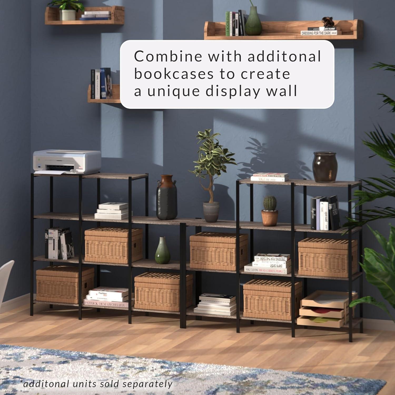 Weathered Gray 5-Tier Ladder Bookcase with Black Metal Frame