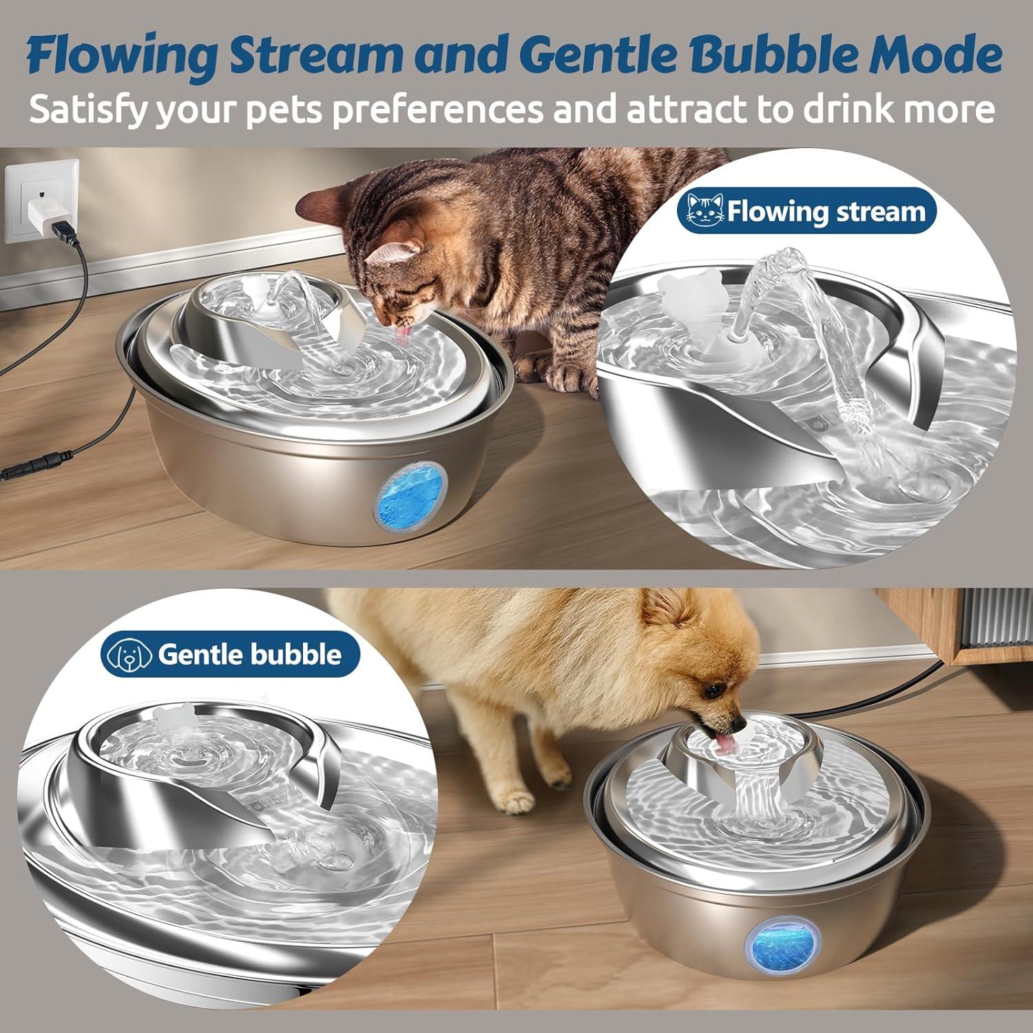 Cat Water Fountain Stainless Steel, Automatic Pet Water Fountain, 67oz/2L Drinking Fountain Dog Water Dispenser with Water Level Window for Cats and Small Dogs- 4Pcs Filters (D36)