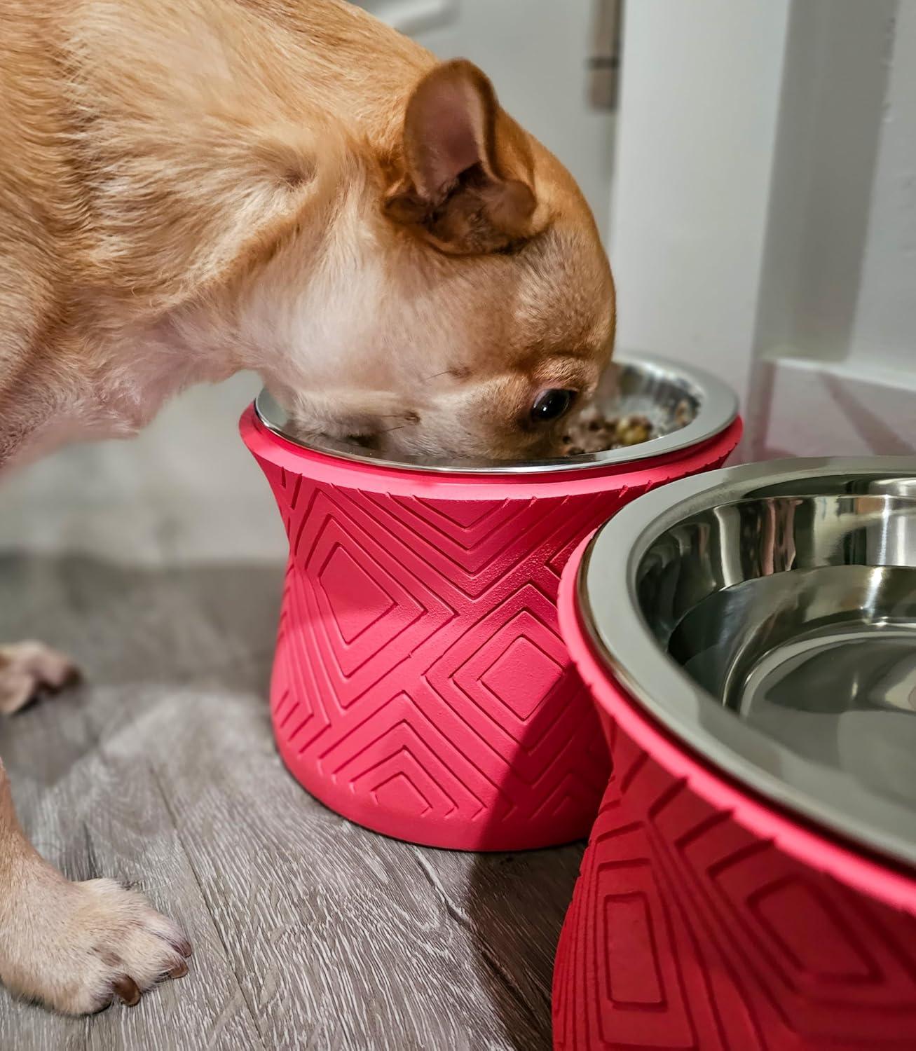 Small Coral Pink Elevated Pet Bowl with Stainless Steel Insert